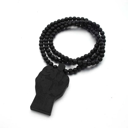 Fist wooden necklace with Hemu beads and 90CM chain for a comfortable fit