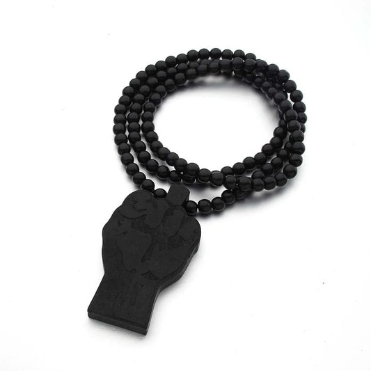 Fist wooden necklace with Hemu beads and 90CM chain for a comfortable fit