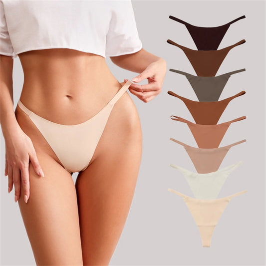 Low waist ice silk seamless T-back female underwear set in multiple colours