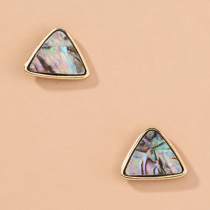 Triangular Abalone Shell Stud Earrings with Iridescent Patterns and Modern Design