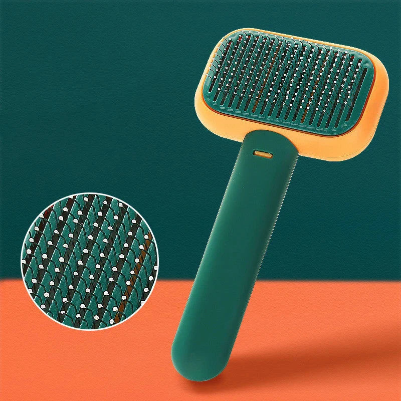Premium pet hair brush with stainless steel and plastic construction, designed for grooming and massaging cats and dogs