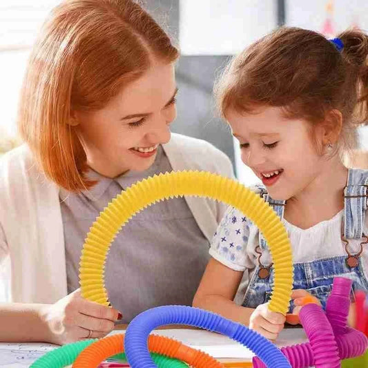 Colorful, flexible sensory tube toy for children's creative play, motor skill development, and tactile stimulation