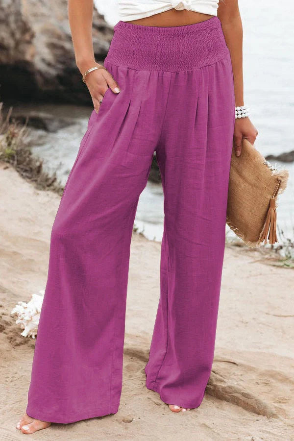Women's stylish cotton linen wide leg trousers in various colours
