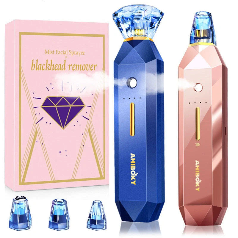 2-in-1 Blackhead Remover Vacuum Pore Cleaner with Oxygen Injection Moisturising in pink and sapphire blue