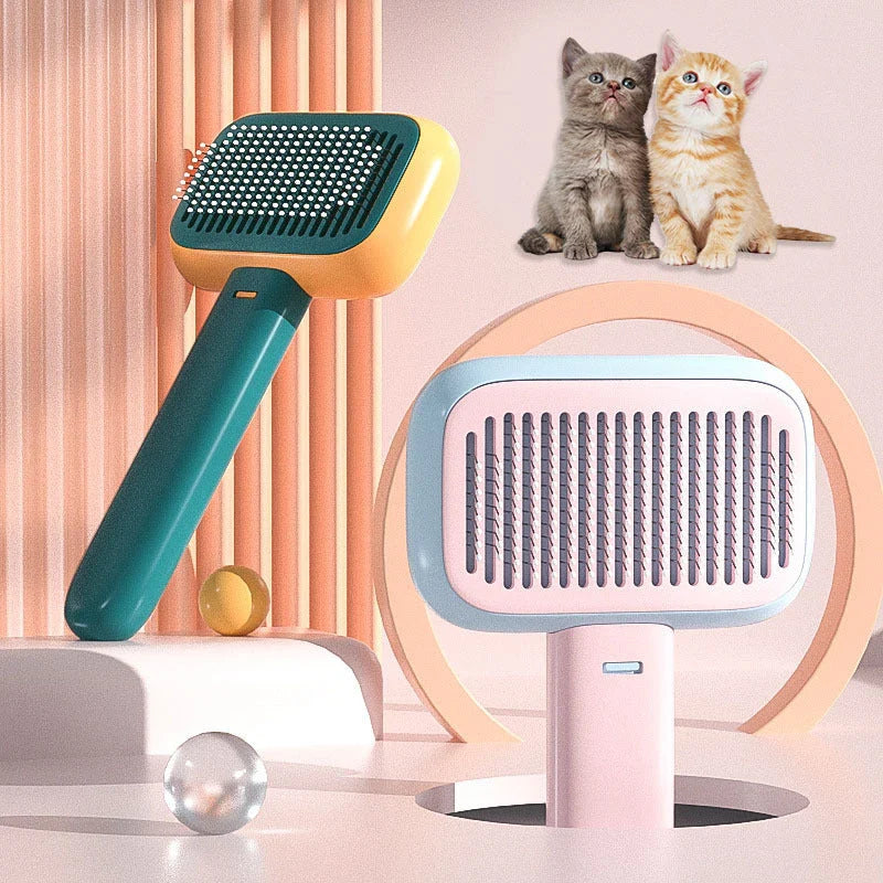 Premium pet hair brush with stainless steel and plastic construction, designed for grooming and massaging cats and dogs