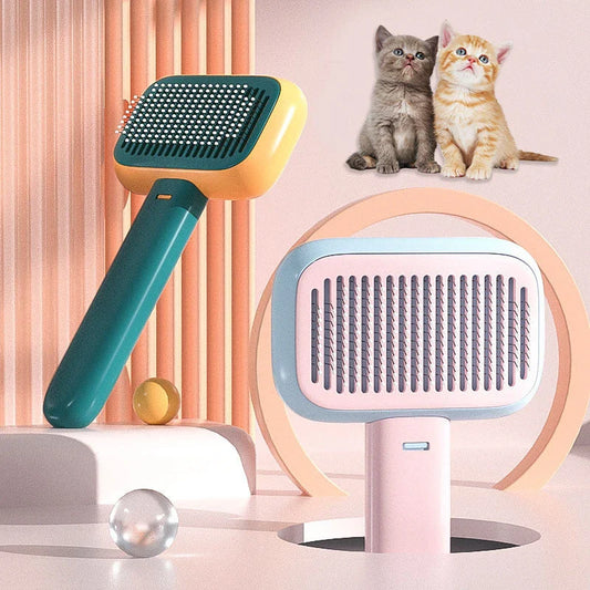 Premium pet hair brush with stainless steel and plastic construction, designed for grooming and massaging cats and dogs