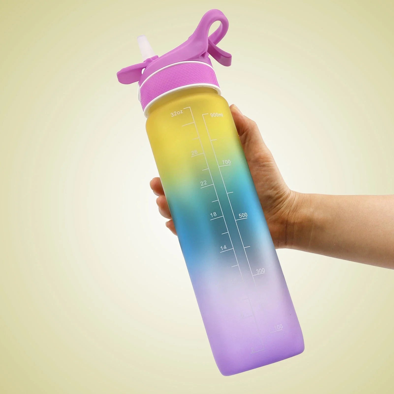 Convenient sports water bottle with straw and sprayer for hydration and cooling on-the-go