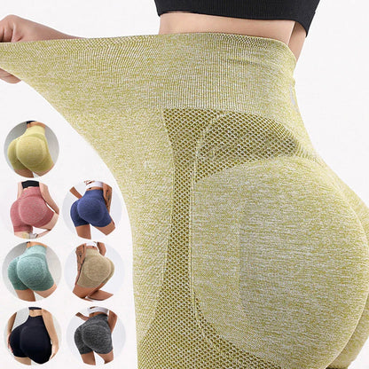 Women's butt-lifting seamless yoga shorts in various vibrant colors