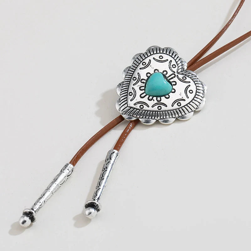 Retro Turquoise Cross Necklace for women with heart-shaped pendant