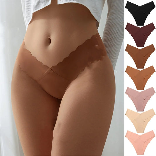 Seamless Ice Silk Wave Lace Underwear for Girls in a 7-piece set