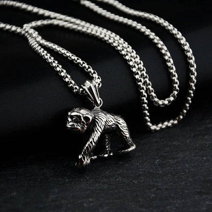 Geometric titanium steel pendant necklace with gibbon monkey design