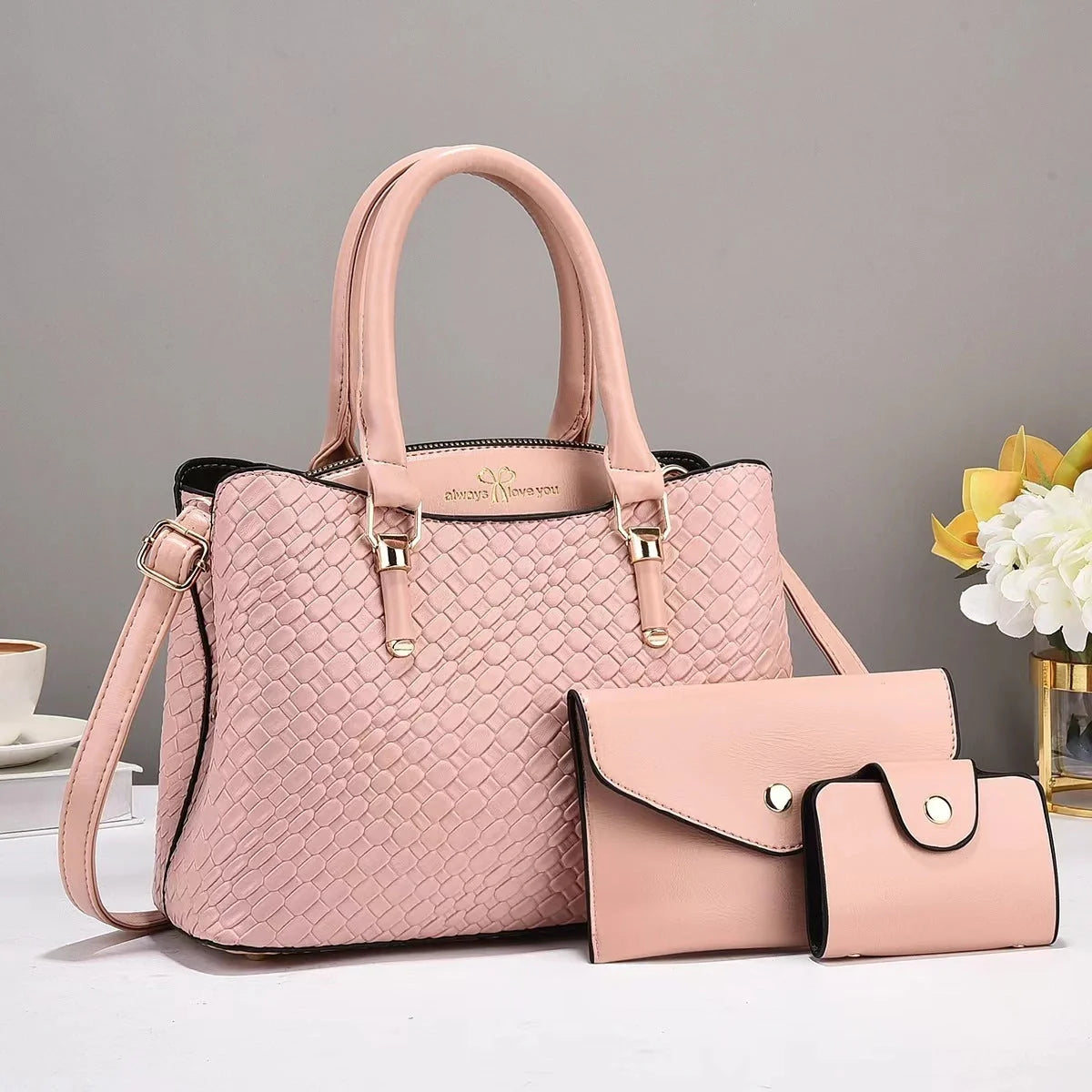 Woven Texture Three-piece Set Large Capacity One Shoulder Combination Bags in various colours