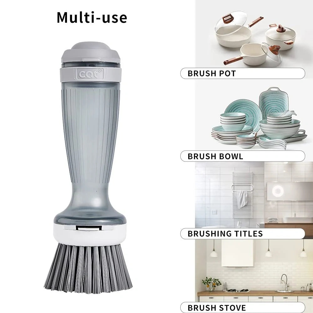 Pot brush with soap dispenser in milk white and mint green options
