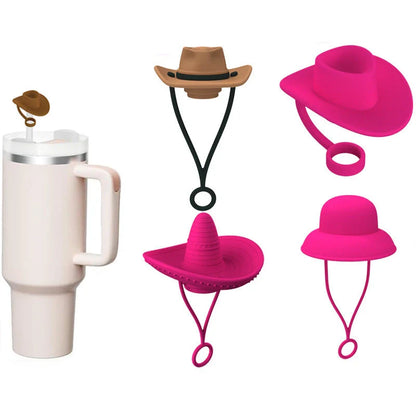 Premium straw covers in charming cowboy hat design, made of food-grade silicone for durable and reusable protection of your drinks