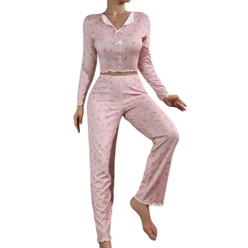Stylish European two-piece lounge set with floral print for women