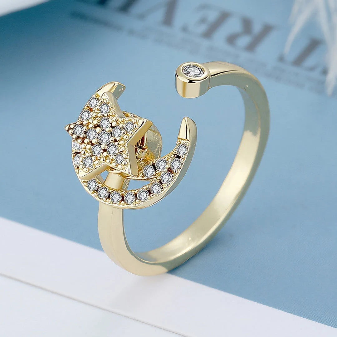 Adjustable rotatable butterfly ring for women with zircon inlay, available in multiple designs