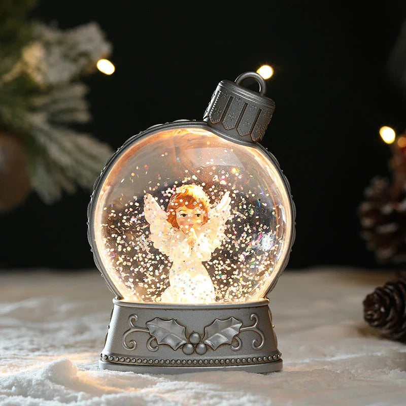Luminous Christmas decoration with flame-like LED lighting, available in various festive designs including an old man, snowman, children's tree, and angel figure