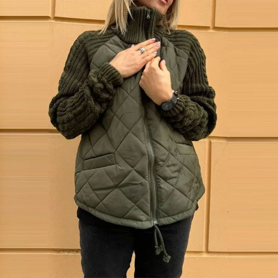 Stylish women's stand collar cotton jacket with pockets for winter warmth