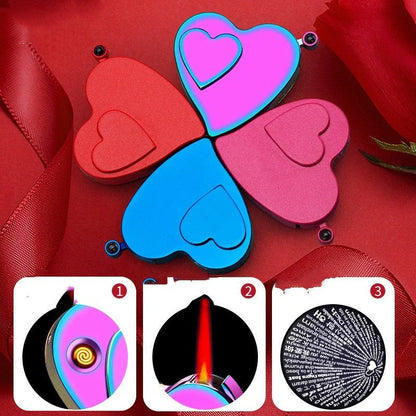 Double heart-shaped windproof metal candle lighter with tungsten wire ignition