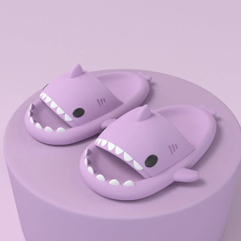 Cozy shark-themed slippers made of plush EVA material for indoor and outdoor wear with customized support