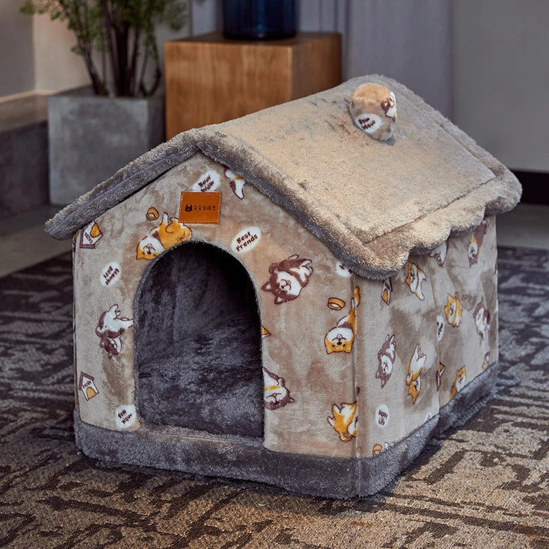 Cozy pet hideaway: Plush, foldable dog house and cat bed in various stylish designs