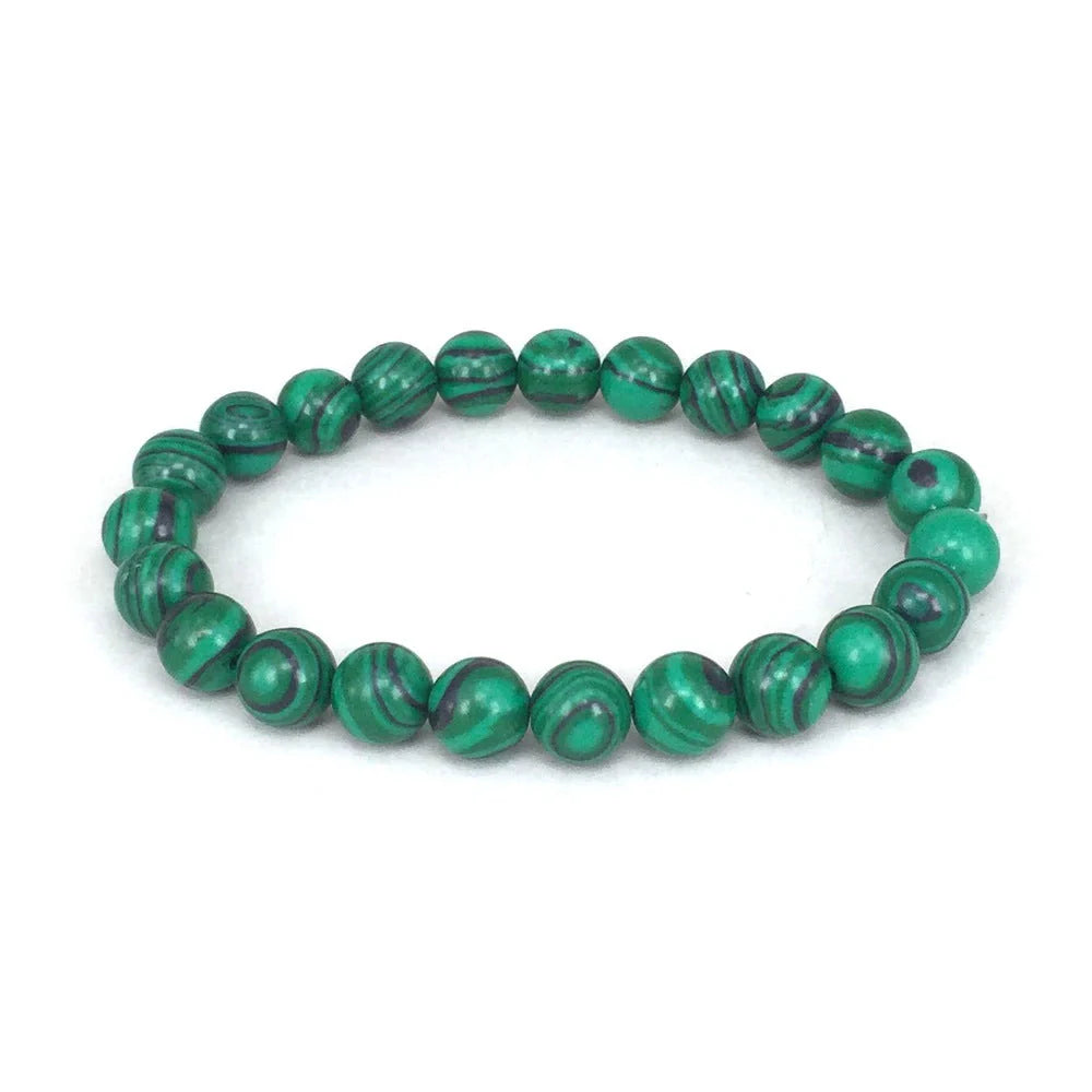 Classic black matte green malachite bracelets with elastic strand for unisex wear