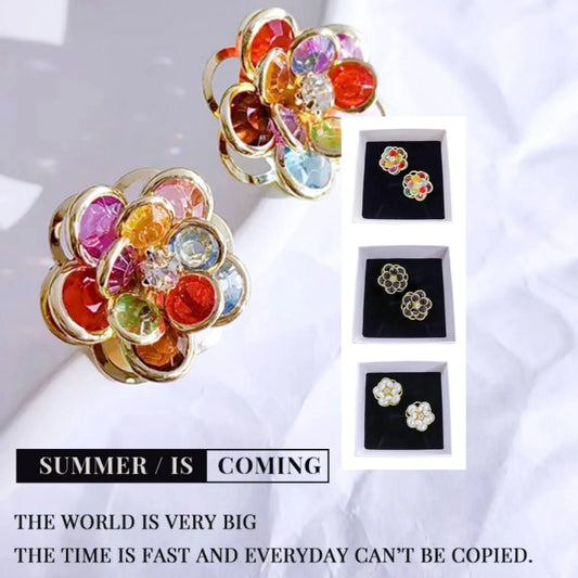 Small flower stud earrings for women in colour, black, and white options - sweet and trendy design