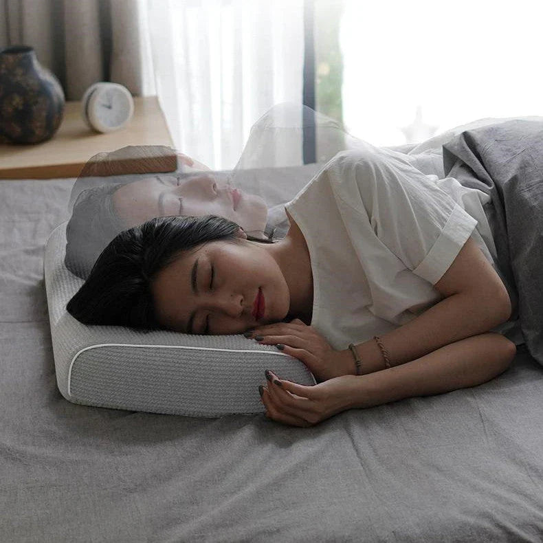Customizable memory foam pillow with adjustable loft and knitted cotton cover for neck pain relief and better sleep