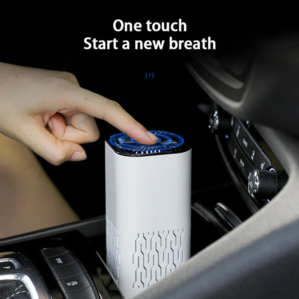 Powerful car air purifier with negative ion generator, designed to remove dust, smoke, and odors for a fresher in-car experience.
