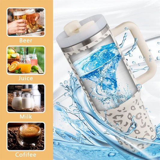 40oz stainless steel coffee mug with handle and straw, BPA-free, various colours available