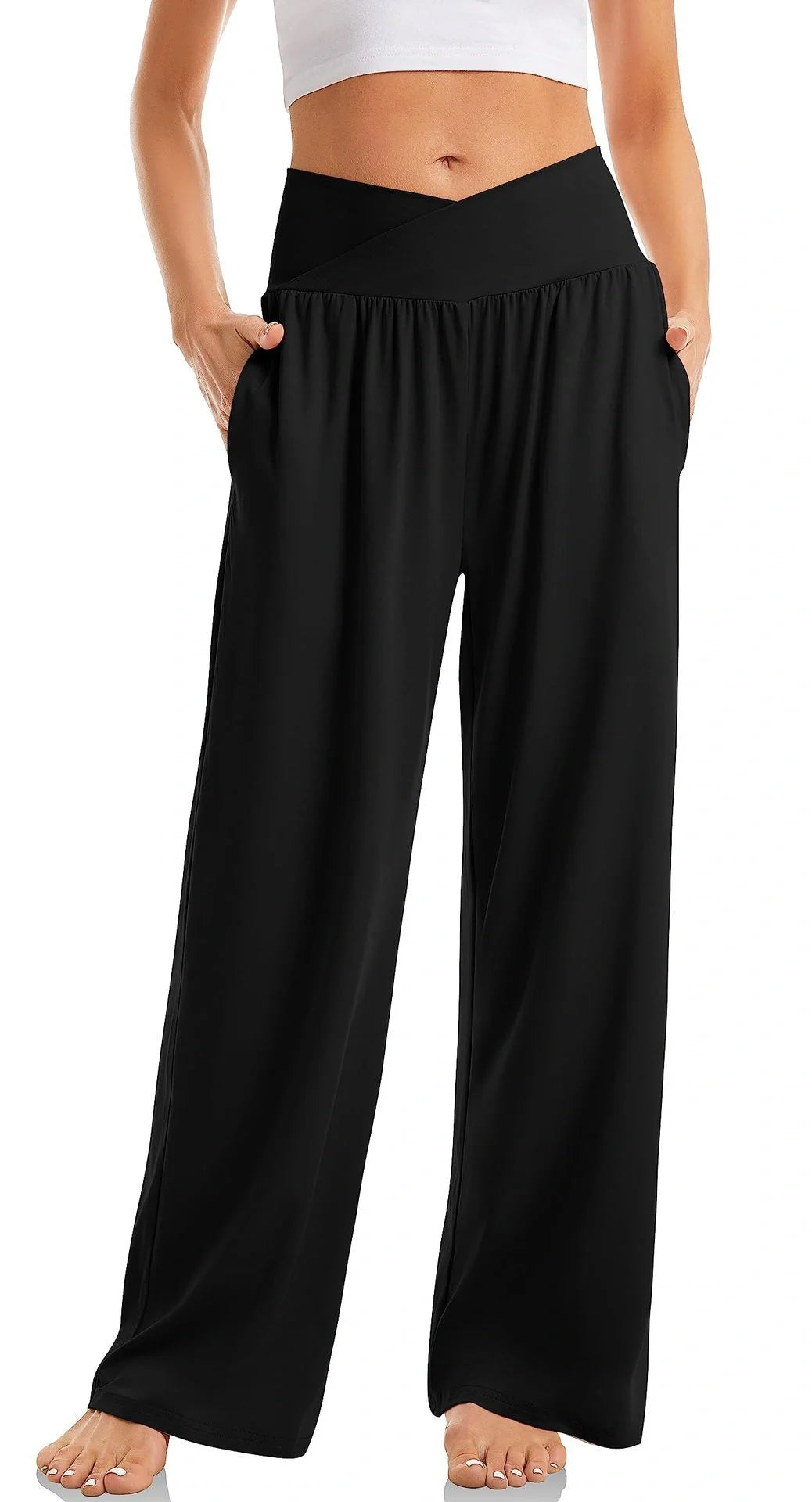Women's Cross-Waist Yoga Trousers in various colours for comfort and style
