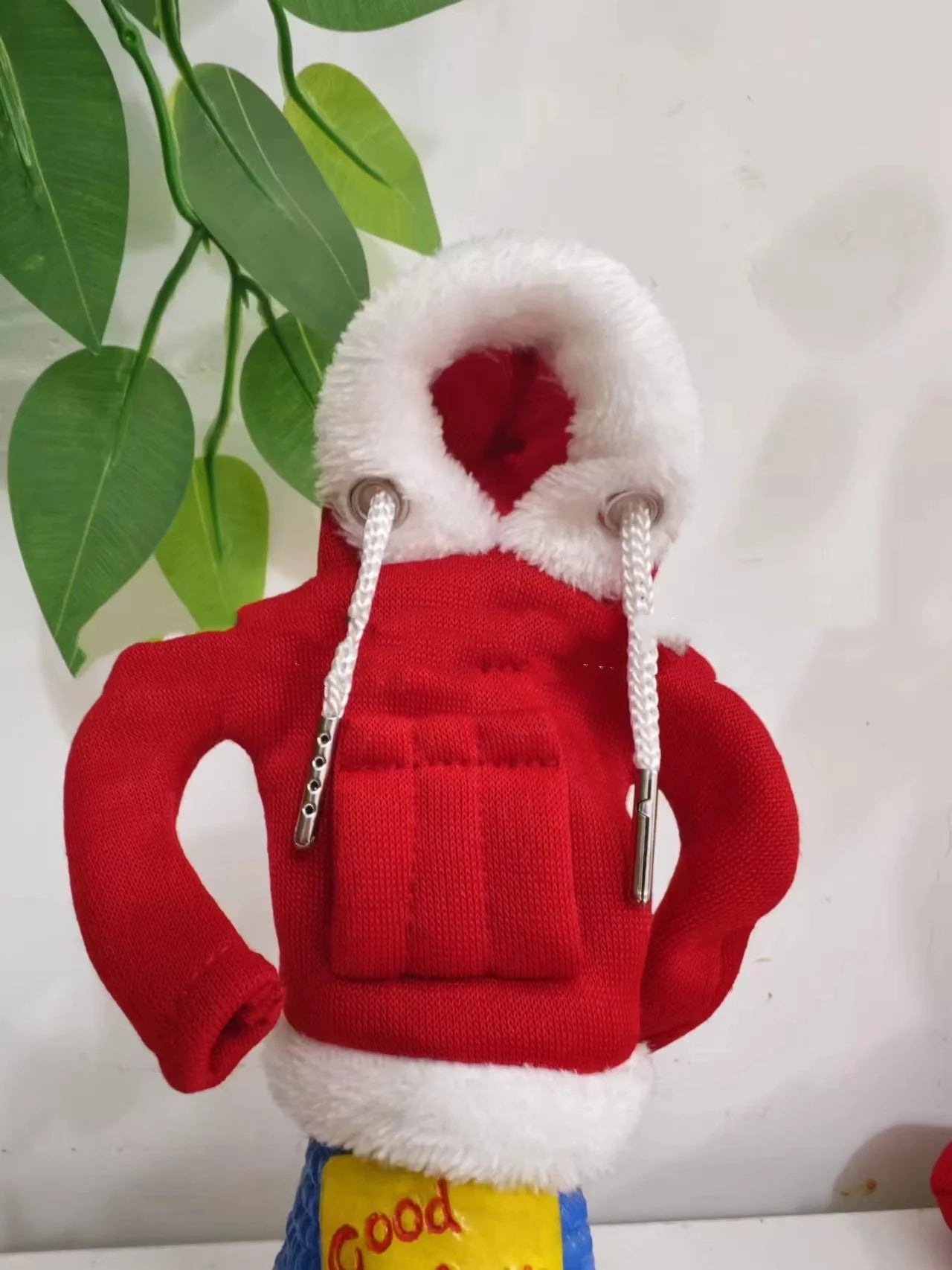 Christmas Hoodie Car Gearshift Cover in red and green, handmade from hoodie fabric