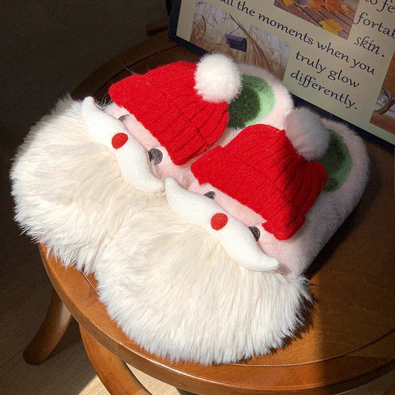 Festive Santa Claus-themed slippers with plush uppers and non-slip EVA soles for cozy, comfortable indoor wear