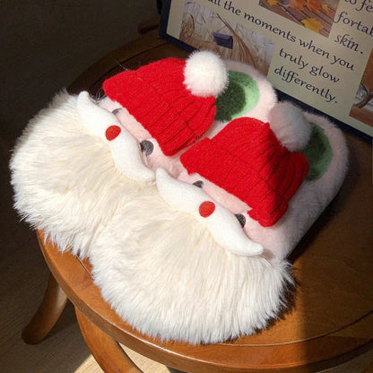 Festive Santa Claus-themed slippers with plush uppers and non-slip EVA soles for cozy, comfortable indoor wear