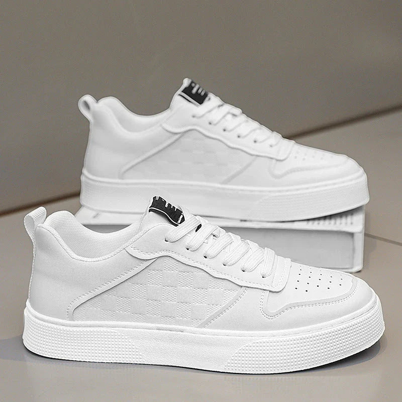 Stylish and breathable plaid lace-up sneakers for men, featuring a unique design, comfortable mesh lining, and durable rubber sole.