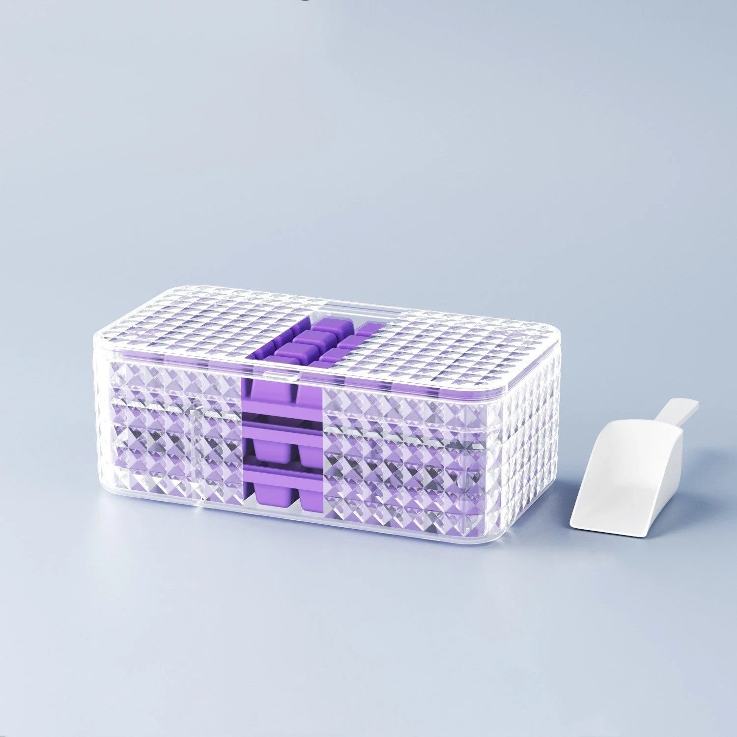 Large silicone square ice mold with lid for easy ice cube removal