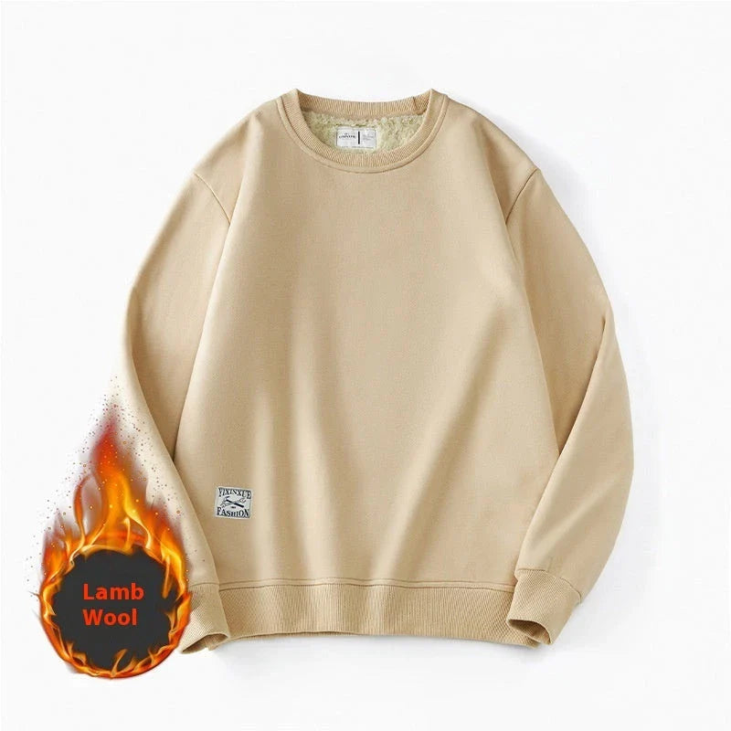 Cozy fleece pullover sweatshirt for men in a variety of colors including apricot, navy blue, red, black, light blue, burgundy, light gray, and dark gray