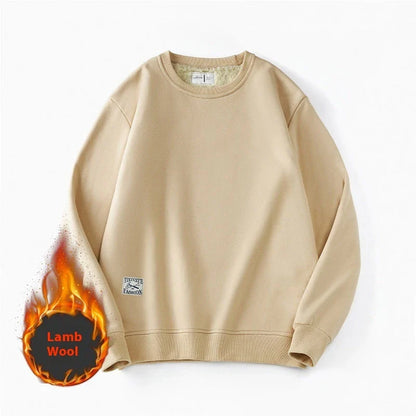 Cozy fleece pullover sweatshirt for men in a variety of colors including apricot, navy blue, red, black, light blue, burgundy, light gray, and dark gray