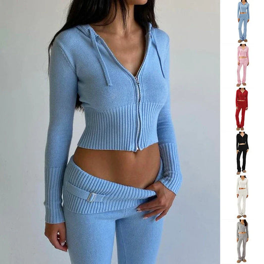 Stylish hoodie suit set with cozy hoodie and high-waisted pants in various colors