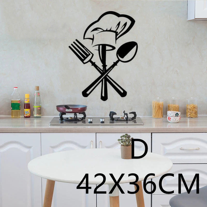 English proverbs kitchen wall stickers with knife and fork design