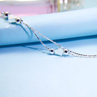 Korean fashion double-layered heart bracelet with light beads in white gold, gold, and rose gold options
