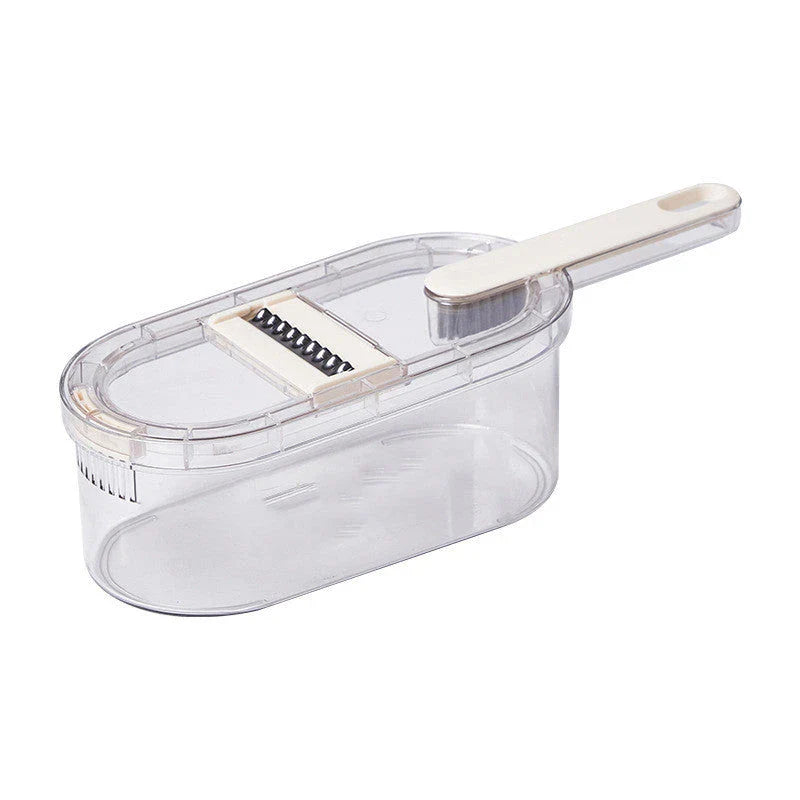 Versatile vegetable chopper with various blades, basket, and cleaning brush - efficient tool for slicing, dicing, shredding, and more