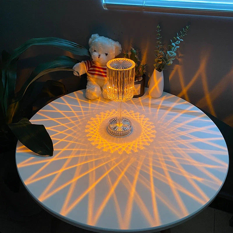 Crystal Diamond Line Atmosphere Remote Control Touch Night Light on a bedside table