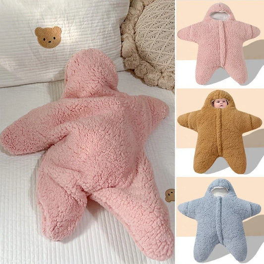 Baby Starfish Lamb Velvet Sleeping Bag in grey, pink, khaki, and blue options