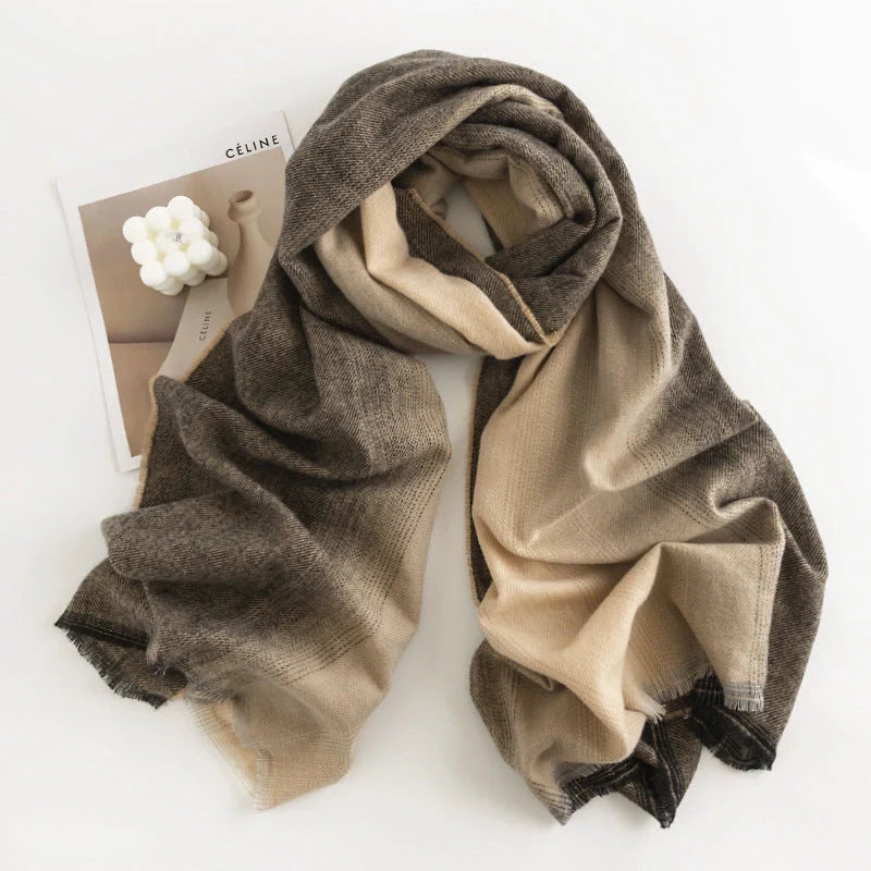 Herringbone pattern artificial cashmere scarf with tassel fringes