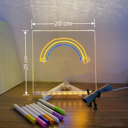 Acrylic DIY Note Board LED Night Light with 7 pens on a desk