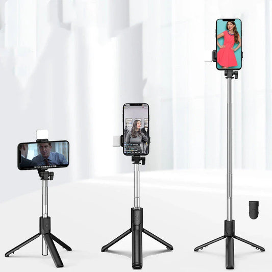 Premium Bluetooth Selfie Stick with 360-degree Rotation, Integrated Tripod, and Fill Light for iOS Devices