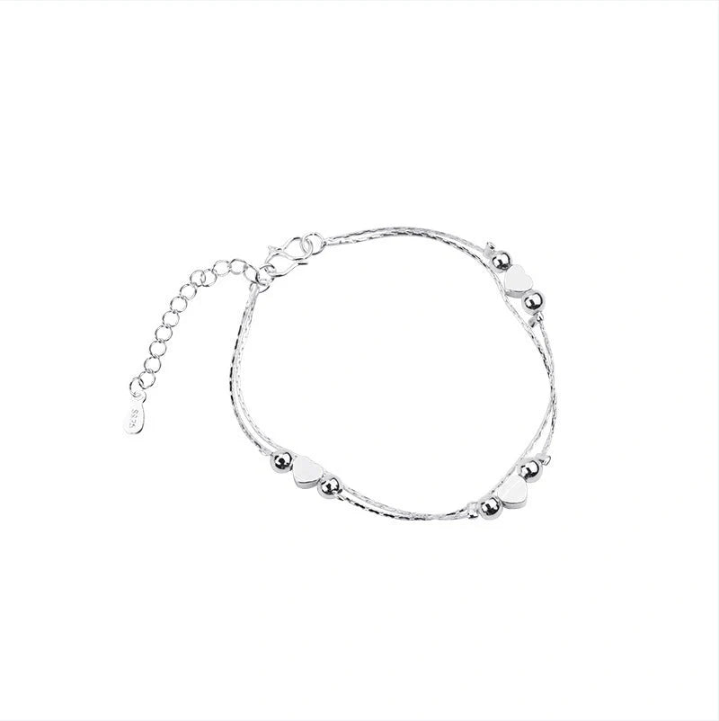 Korean fashion double-layered heart bracelet with light beads in white gold, gold, and rose gold options