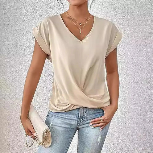 Stylish short-sleeve ladies' t-shirt with unique knot detail, available in a range of vibrant colours
