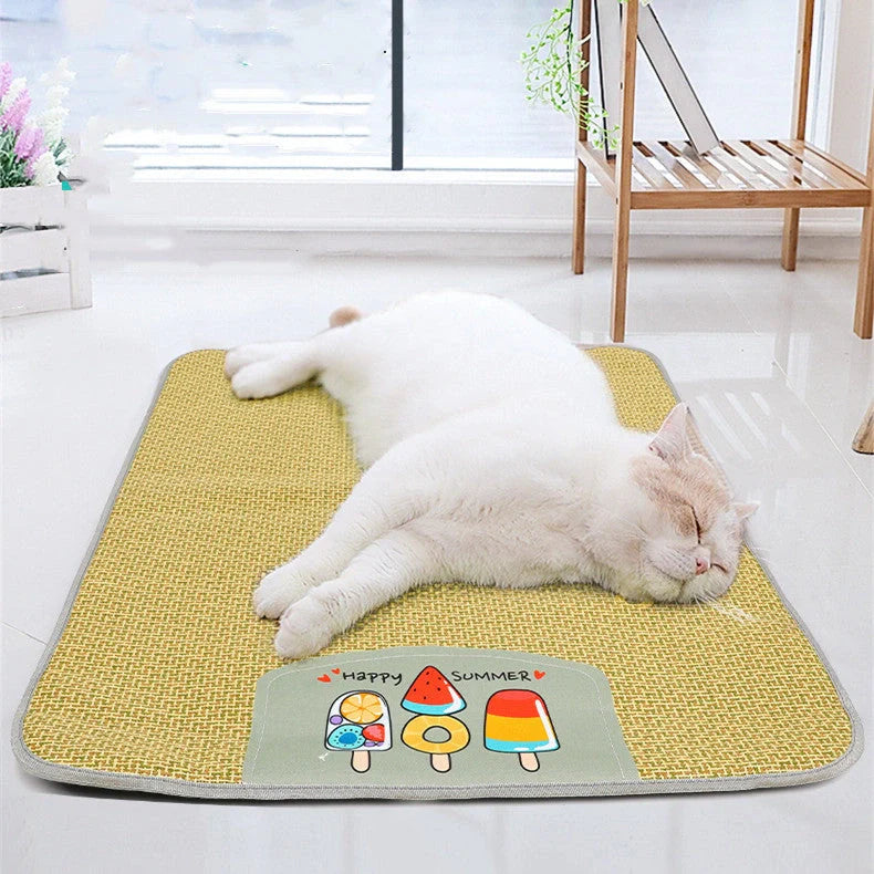Cooling Rattan Pet Mat for dogs and cats with sponge support, available in multiple sizes